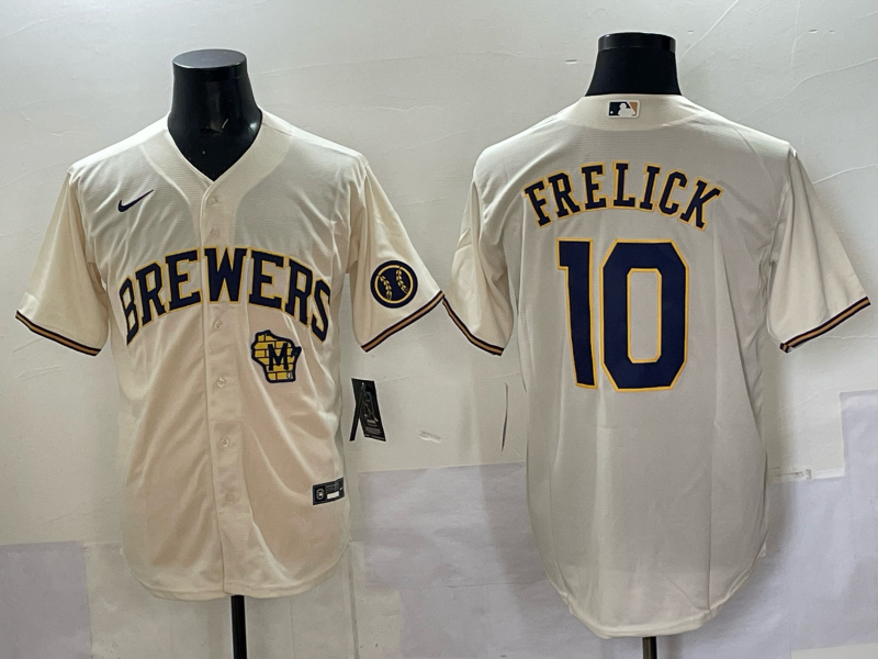 Men Milwaukee Brewers #10 Frelick cream Nike MLB 2025 Jersey 001